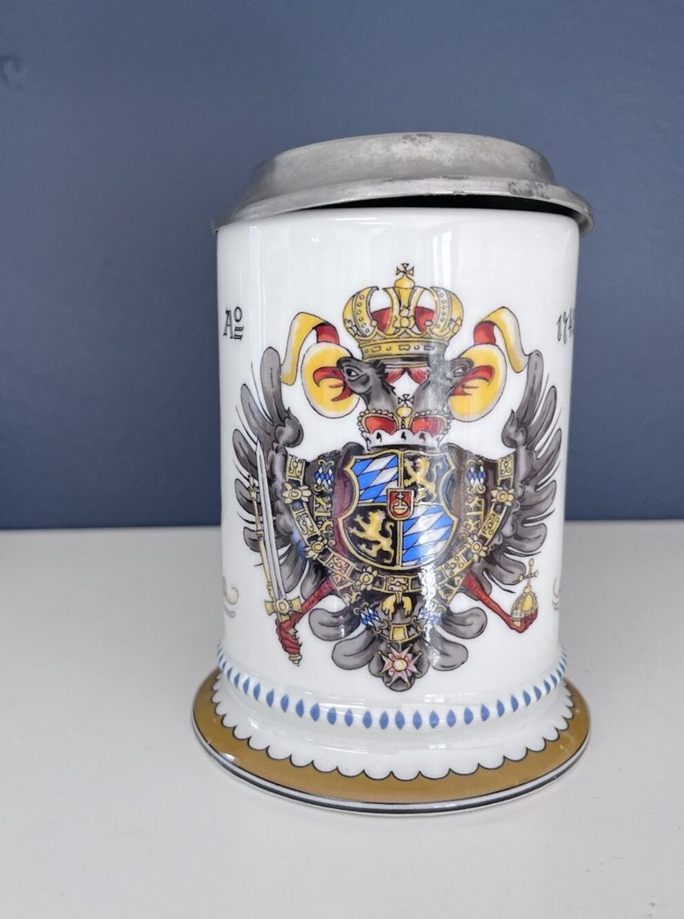 Vtg House Of Goebel Bavaria West Germany Lidded Beer Stein Crest Mug Pewter